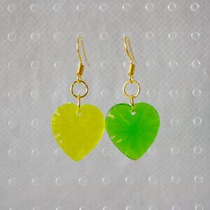 Mismatched Green Leaf Dangle Earrings
